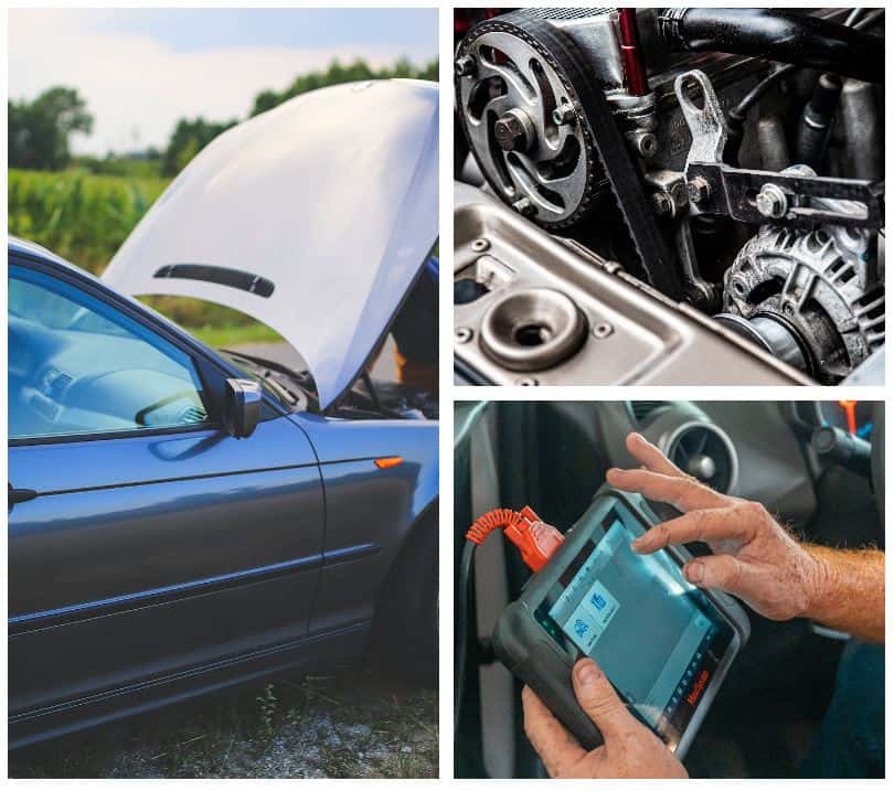 Mechanic's hands working on an engine bay during an on-site service
